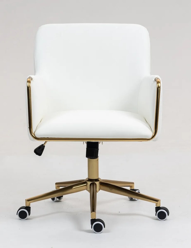 HR4318K Scaun Alb Piele Ecologica cu Bază Aurie