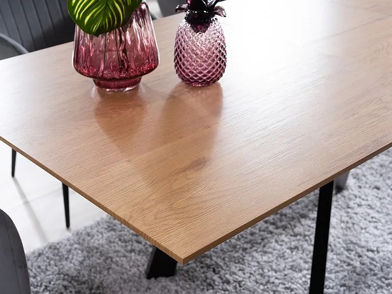 Masă de sufragerie extensibilă 160-220 cm Carlos (stejar + negru) (pentru 8 și mai multe persoane). 1050005