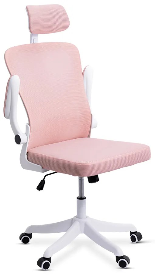 Scaun ergonomic OFF 336 roz, spătar înalt și brațe rabatabile