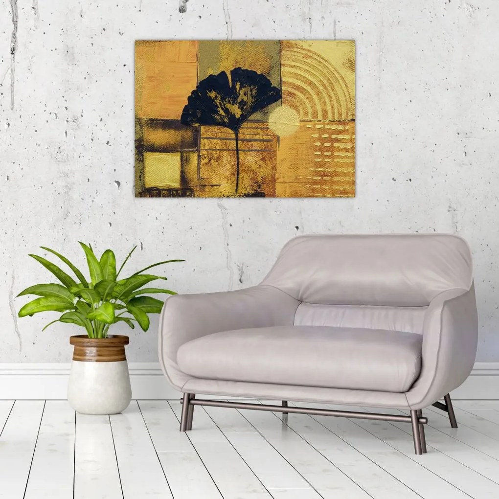 Tablou pe sticlă - Frunza ginkgo (70x50 cm)