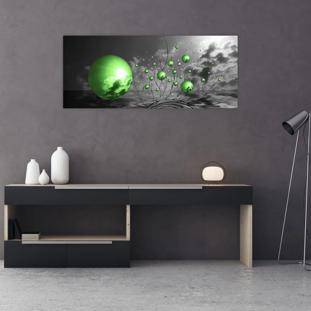 Tabloul bilelor verzi abstracte (120x50 cm)
