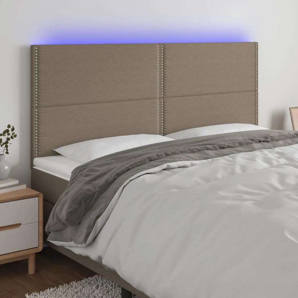 3122302 vidaXL Tăblie de pat cu LED, gri taupe, 180x5x118/128 cm, textil