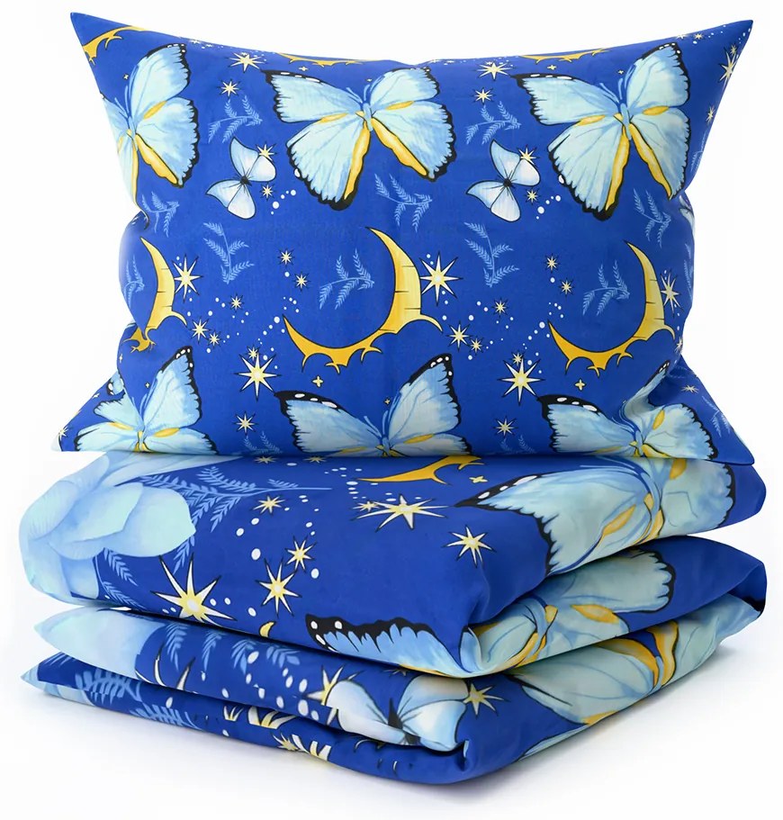 Lenjerie de pat din bumbac BLUE BUTTERFLY albastru inchis Dimensiune lenjerie de pat: 70 x 90 cm | 140 x 200 cm