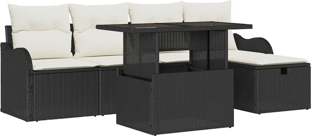 vidaXL Set de canapele pentru grădină cu pernă 6 pcs Negru Rattan poli