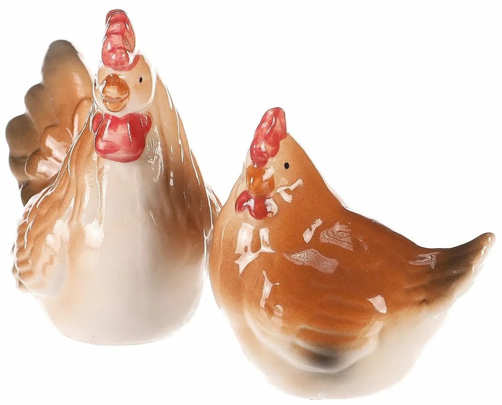 Decorațiune ceramică Găinușă și cocoș, 8 x 8 x 6cm, set de 2 bucăți