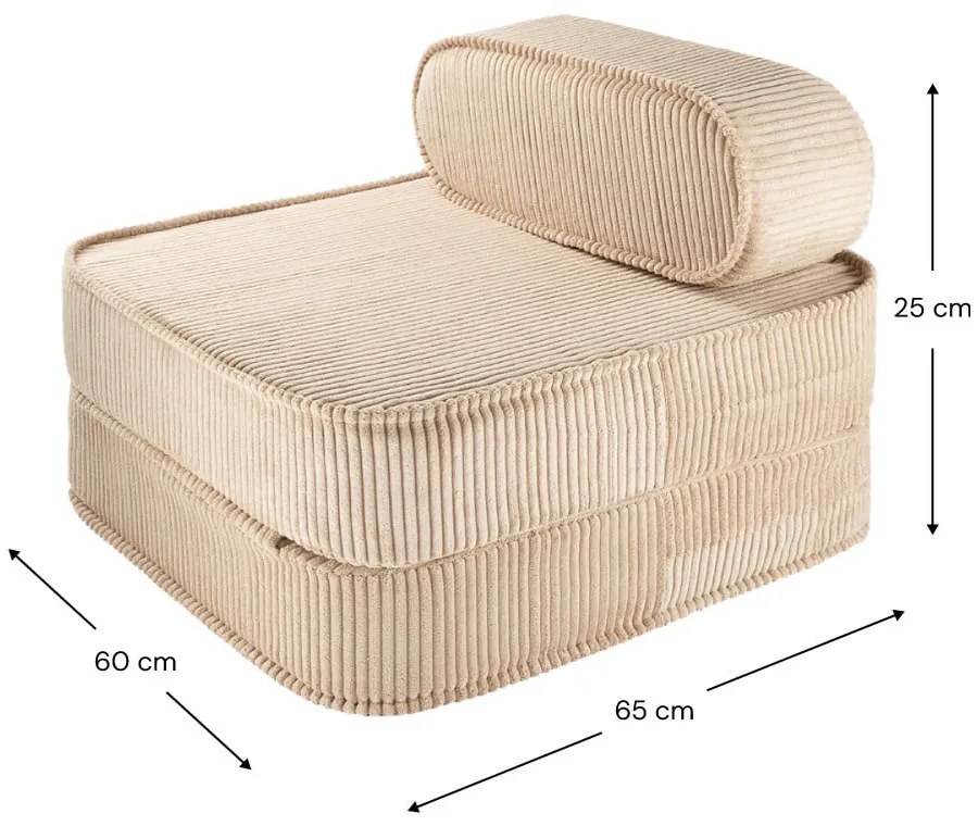 Fotoliu de copii maro deschis cu tapițerie din catifea reiată Flip – Wigiwama