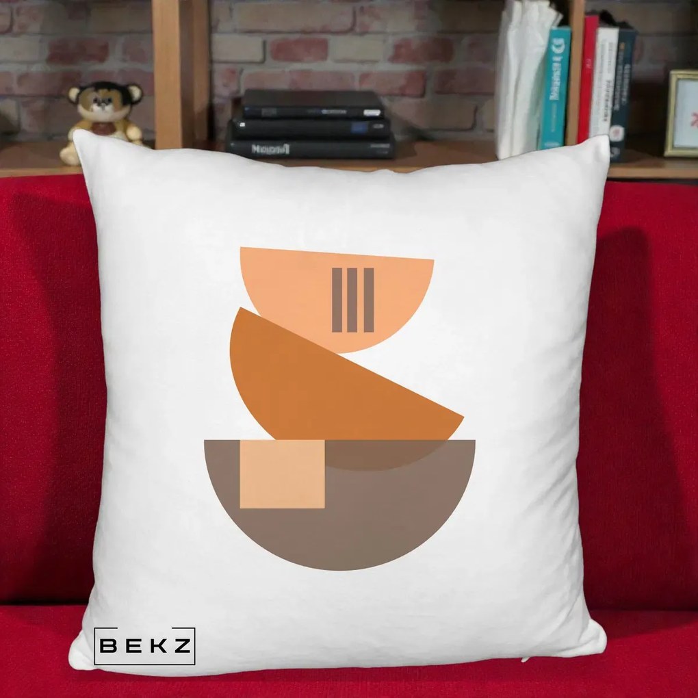 Perna Decorativa Geometric Bauhaus Boluri Portocaliu, 40x40 cm, Alb Pufos, Husa Detasabila, Perna Inclusa, BEKZ®
