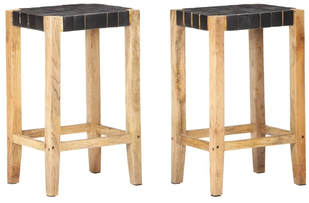 vidaXL Scaune de bar, 2 buc., negru, piele naturală, 75 cm