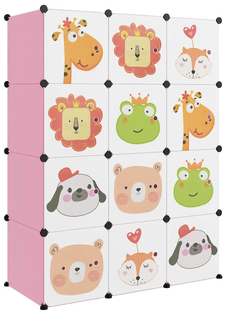 Dulap de depozitare cub pentru copii, 12 cuburi, roz, PP Roz, 110 x 46.5 x 144 cm, 1, 1