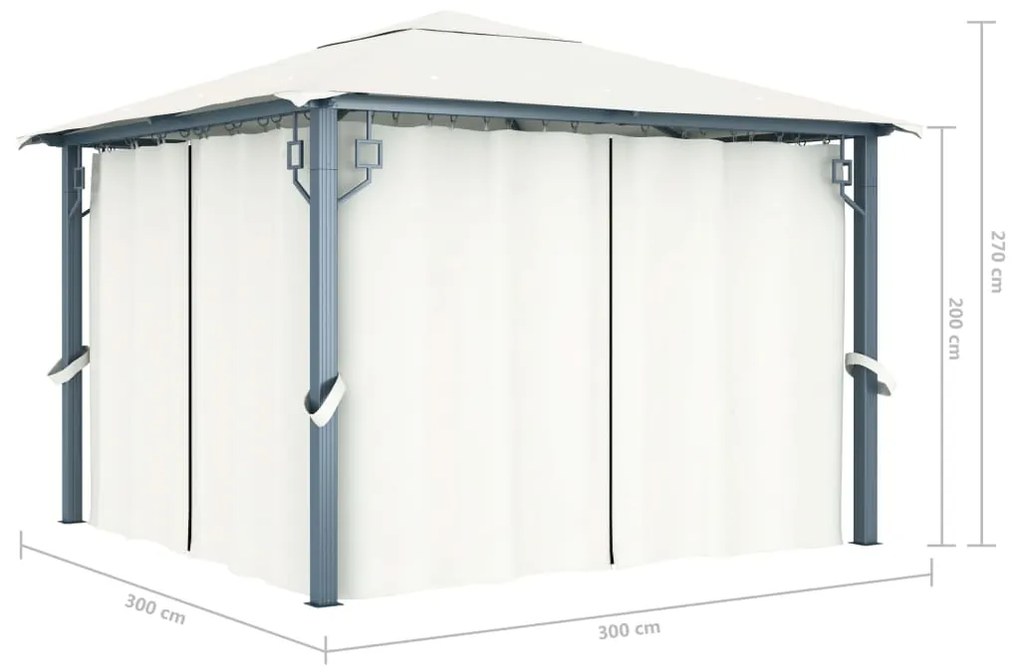 Pavilion cu perdele, crem, 300 x 300 cm, aluminiu Crem, 300 x 300 cm