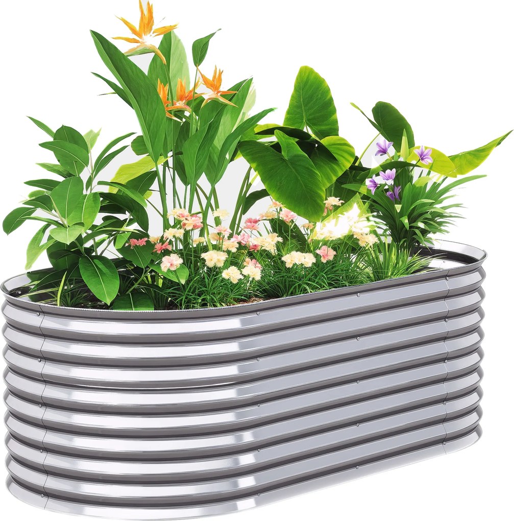 Outsunny Pat de grădină ridicat, rezistent la rugină din oțel galvanizat 160 x 80 x 56 cm argintiu | Aosom Romania