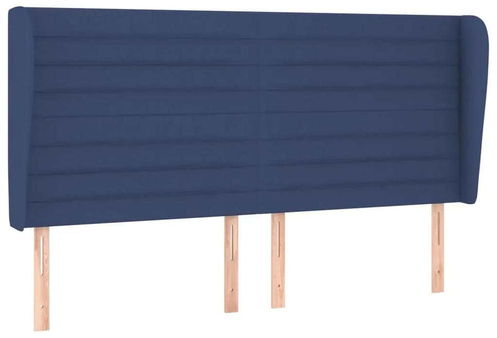 3118124 vidaXL Tăblie de pat cu aripioare, albastru, 203x23x118/128 cm, textil