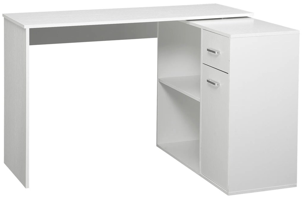 HOMCOM Birou de colț rotativ la 180°, birou pentru calculator, bibliotecă, sertar, dulap, loc de lucru, 117x82x74cm, alb | Aosom Romania