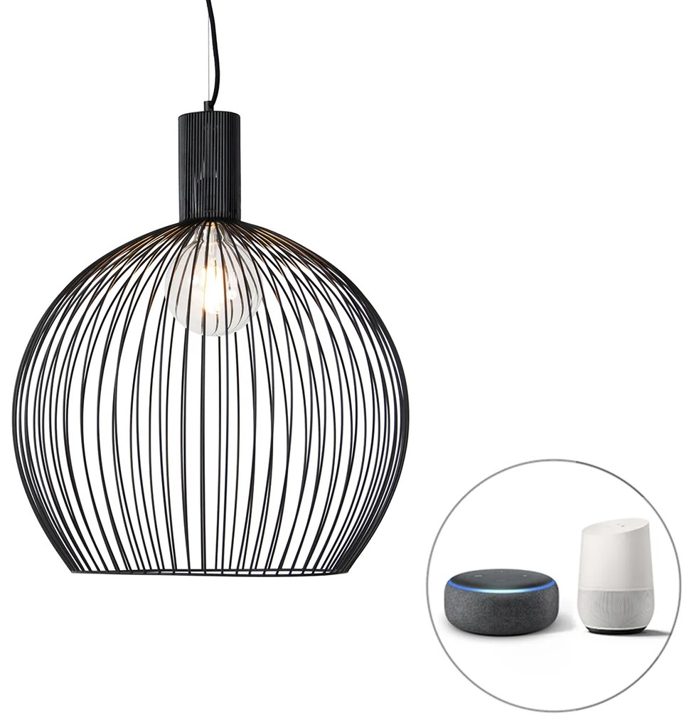 Lampă suspendată rotundă inteligentă neagră 50 cm incl. Wifi G95 - Dos