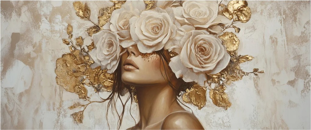 Tablou - Fată cu Trandafiri (120x50 cm)