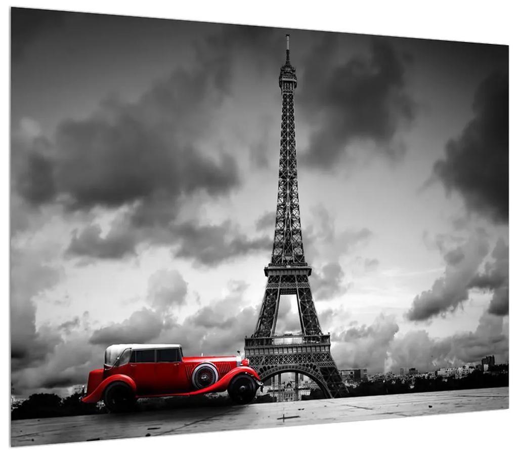 Tablou cu turnul Eiffel și mașina roșie (70x50 cm), în 40 de alte dimensiuni noi