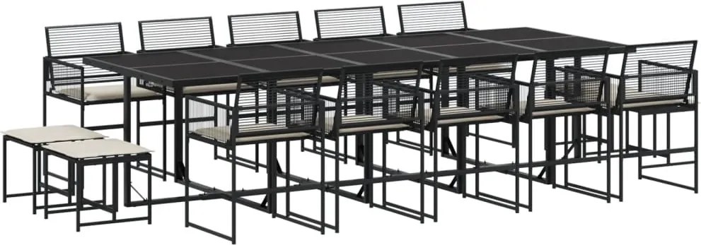 vidaXL Set mobilier de grădină cu perne, 15 piese, negru, poliratan