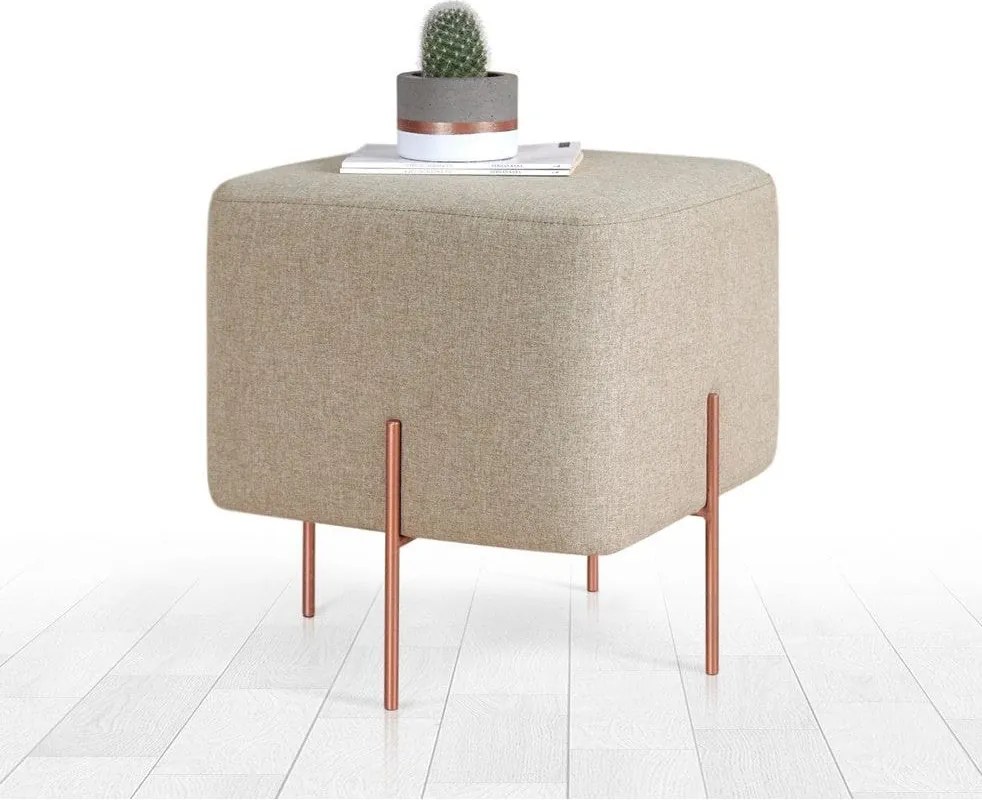 Taburet COPPER 60, stofa clasica bej/cupru, 40x40x42 cm