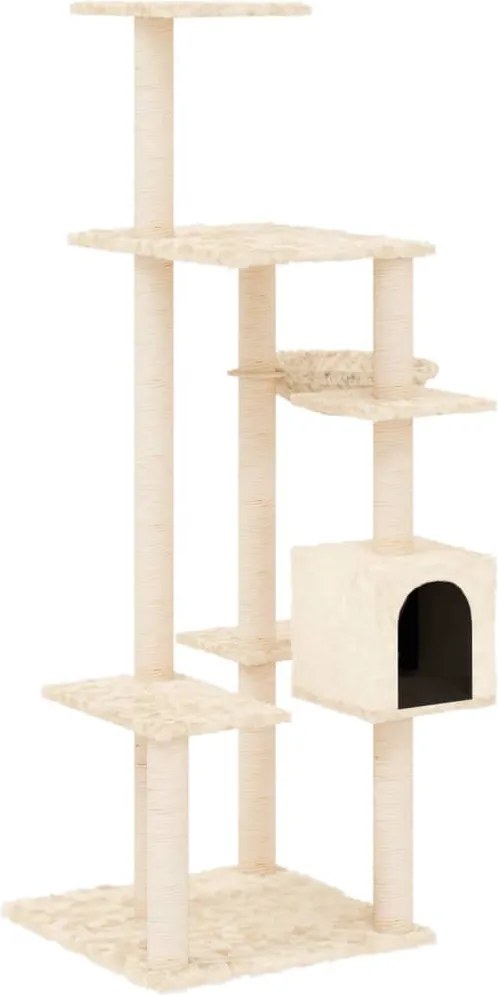 vidaXL Ansamblu de pisici cu stâlpi din funie de sisal, crem, 142 cm