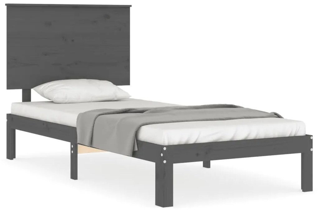 3193653 vidaXL Cadru de pat cu tăblie, gri, 100x200 cm, lemn masiv