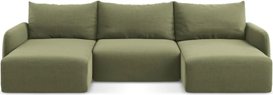 Colțar verde extensibil/cu spațiu de depozitare cu tapițerie din catifea (în formă de "U") Kalena – Makamii