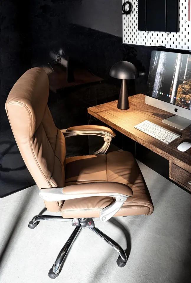 Scaun de birou ajustabil cu recliner maro din piele ecologica si metal, Lisabona Bizzotto