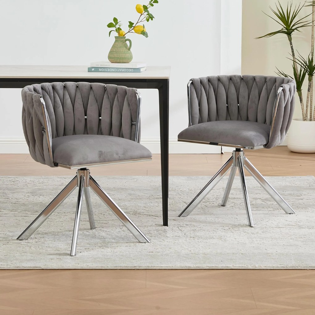 Set de 2 scaune pivotante din catifea, Gri | Aosom Romania