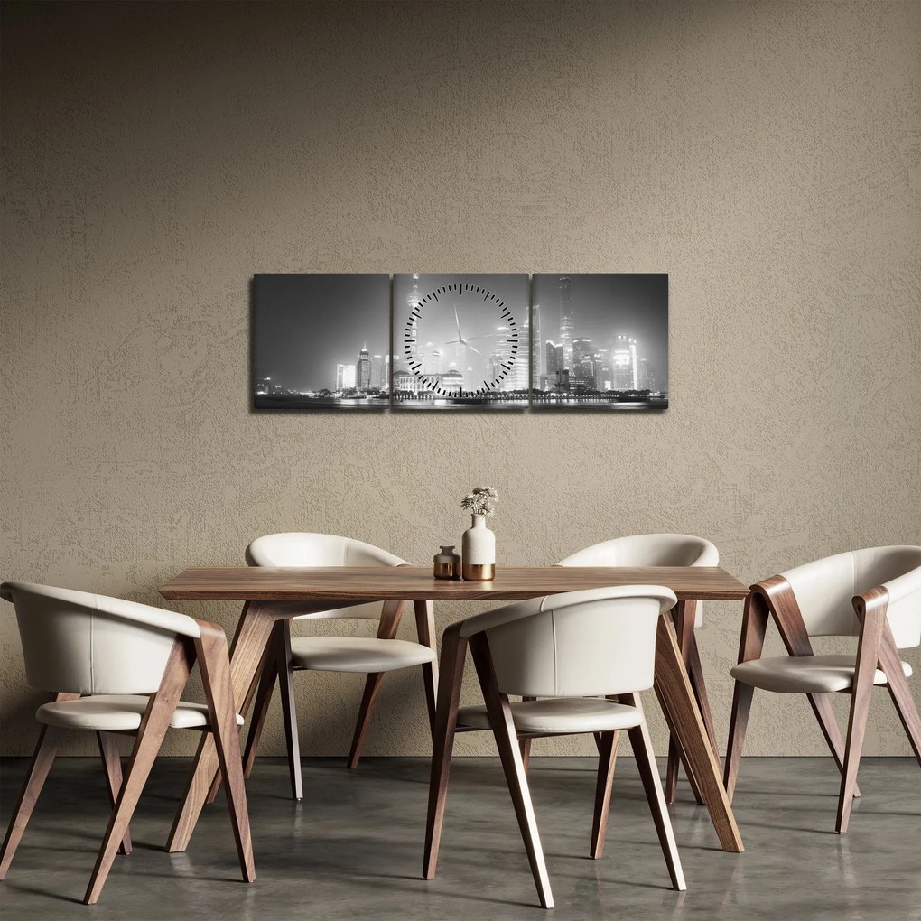 Tablou cu zgârăie nori moderene (cu ceas) (90x30 cm)