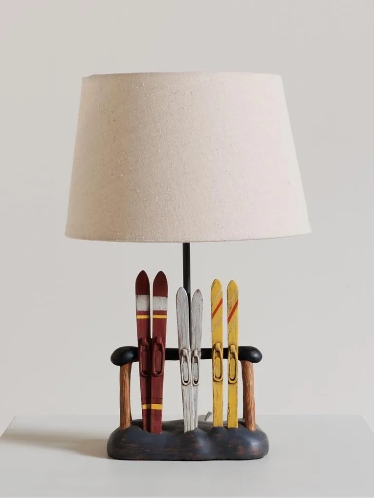 Lampa de masa, din rasina, cu abajur din bumbac, Apres-ski