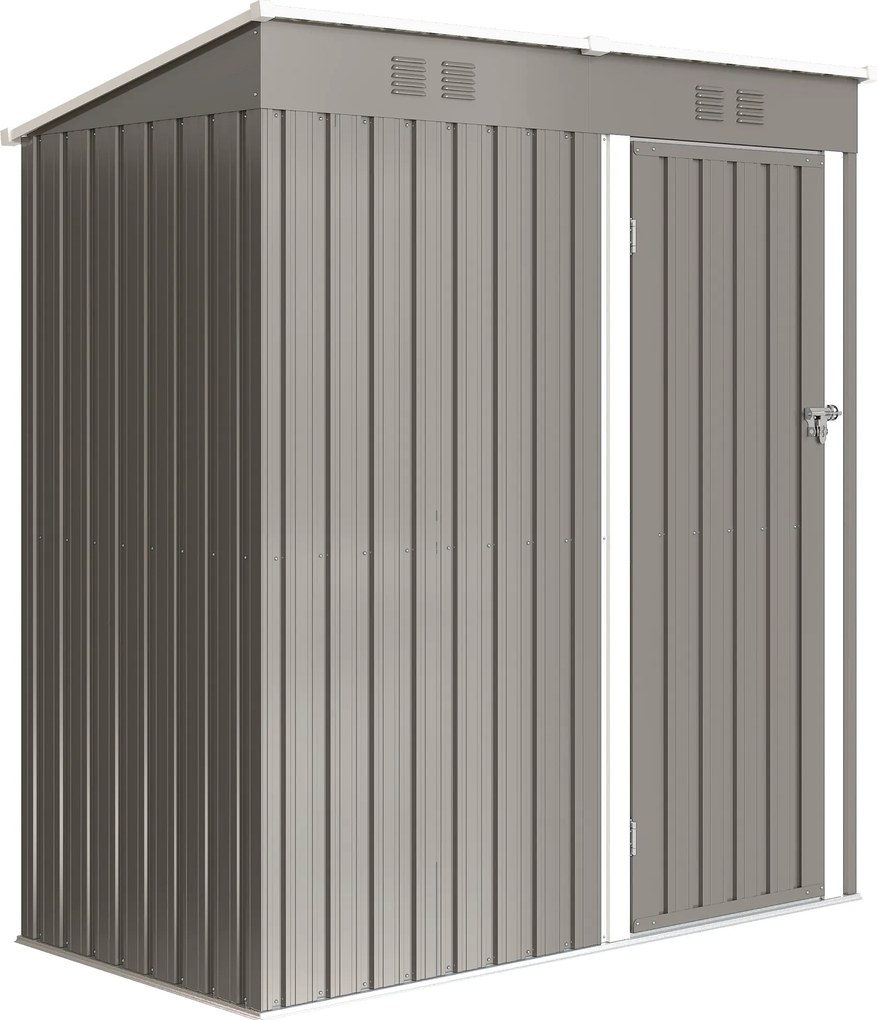 Outsunny Magazie de grădină din metal tip sprijinit 2 grile de aerisire acoperiș înclinat anti-UV 163x90x179cm Gri deschis | Aosom Romania