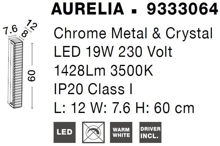 Aplica LED de perete, cristal design elegant AURELIA crom