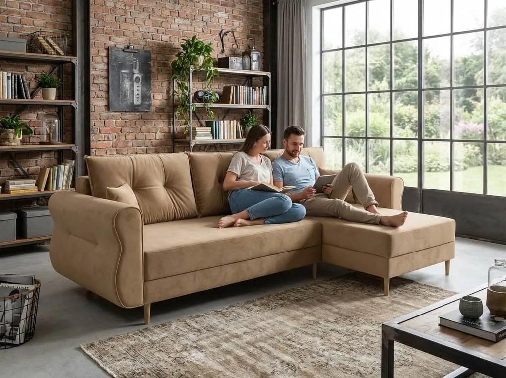 Canapea extensibila de colt SILVIANO, bej, reversibila, 230x140 cm