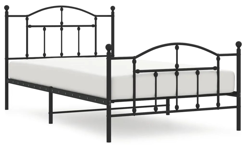 353452 vidaXL Cadru pat metalic cu tăblii de cap/picioare, negru, 100x200 cm