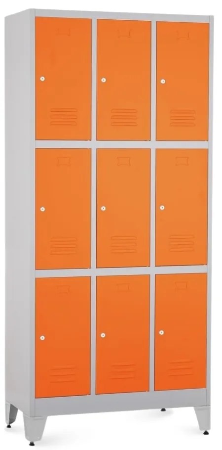 Dulap metalic - 9 cutii, 90 x 45 x 196,5 cm, picioare reglabile, încuietoare cilindrică, portocaliu - ral 2004