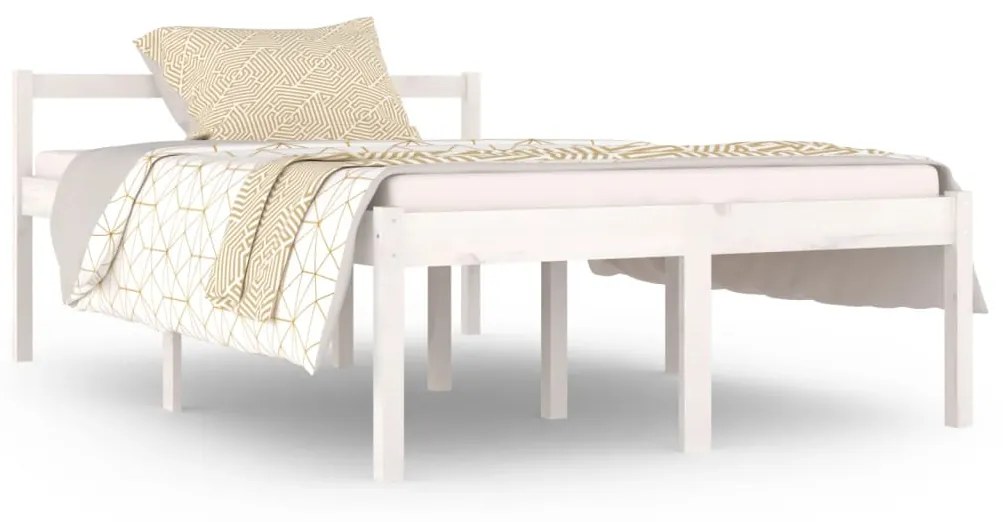 810585 vidaXL Cadru de pat mic dublu, alb, 120x190 cm, lemn masiv