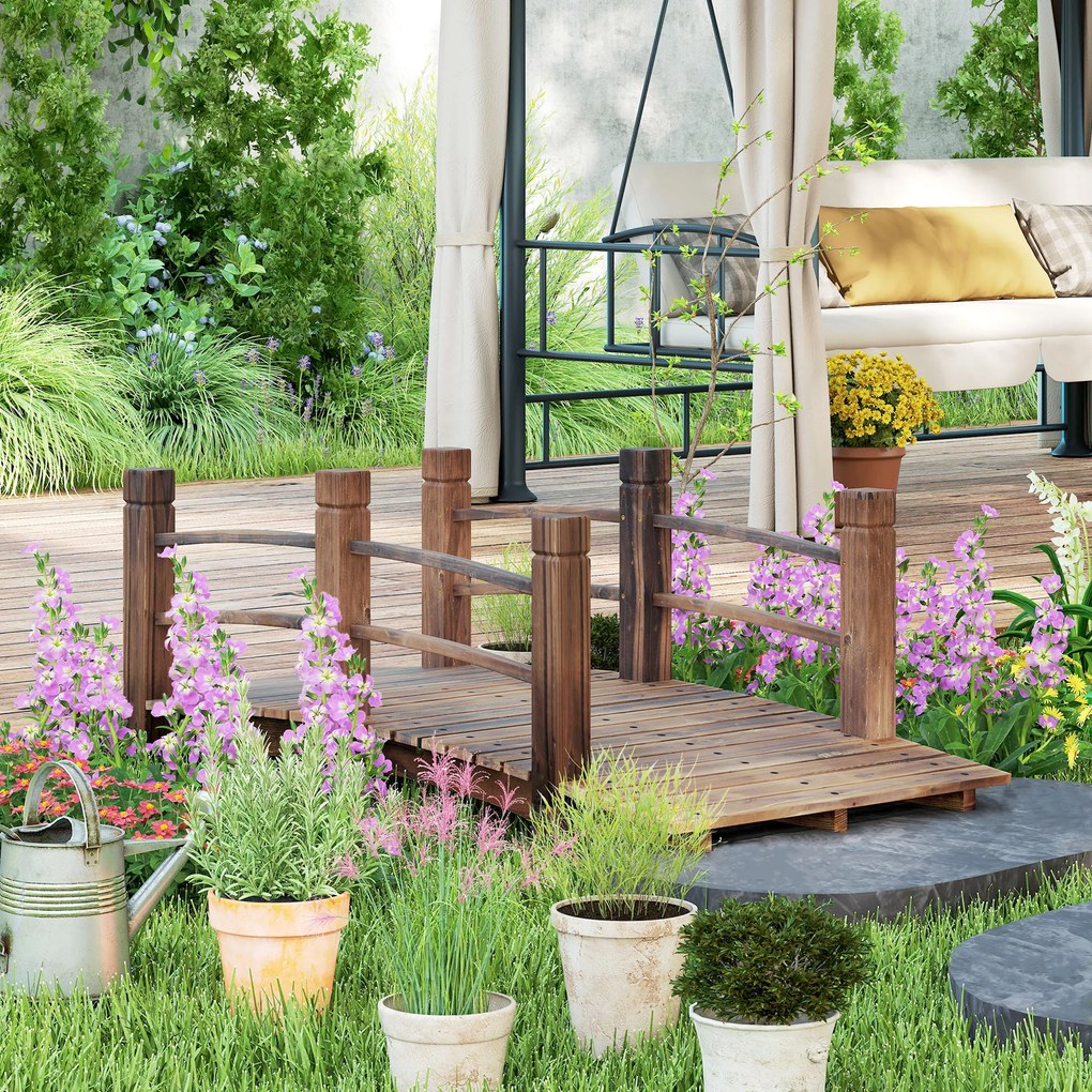 Outsunny Pod de Grădină - Pod de Iaz - pasarelă din Lemn - Decor Grădină dim. 152,5L x 67l x 48H cm - Lemn de Brad tratat prin carbonizare | Aosom Romania