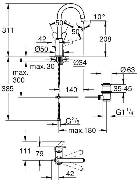 GROHE 24203002 - Baterie pentru lavoar START, mărime L, crom lucios