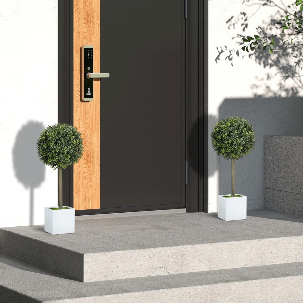 HOMCOM Set 2 mingi buxus artificial formate, 45cm plantă artificială, Plastik Plante Artificiale în Ghiveci | Aosom Romania
