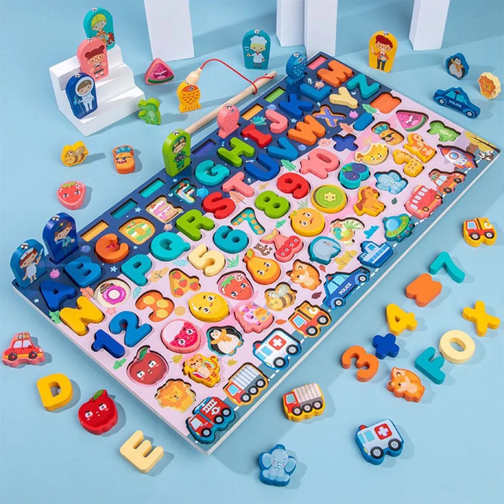 Jucărie Montessori din lemn 6 în 1, educativă și care potrivește formele