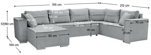 Colțar extensibil universal în formă de U LONDON, gri