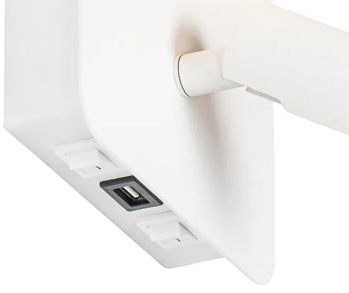 Aplică albă incluzând LED cu USB și lampă de citit cu întrerupător - Robin