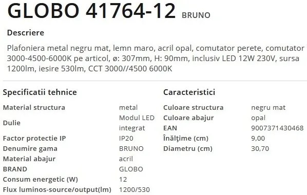 Plafoniera LED cu aspect lemn design modern Bruno maro 30,7cm 12W