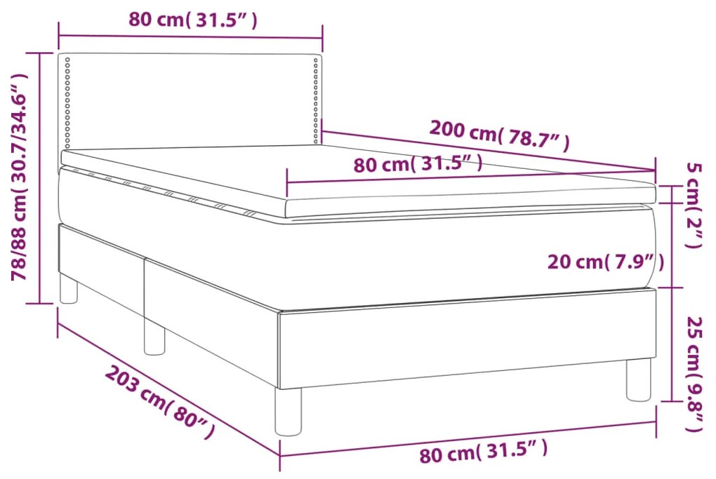 Pat box spring cu saltea, cappuccino, 80x200 cm piele ecologica Cappuccino, 80 x 200 cm, Culoare unica si cuie de tapiterie