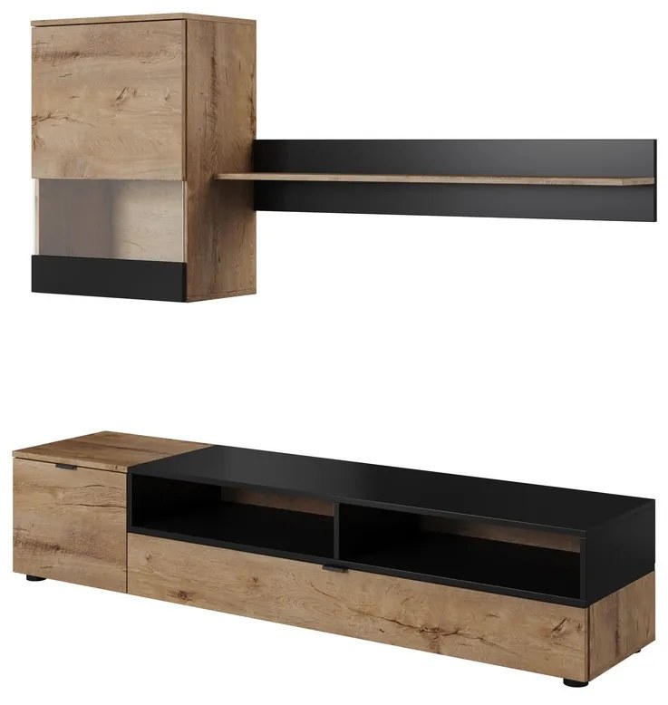 Set mobilier living Aise, stejar lefkas / negru