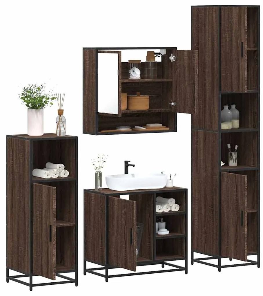 vidaXL Set de mobilier de baie din 4 piese din lemn de stejar maro