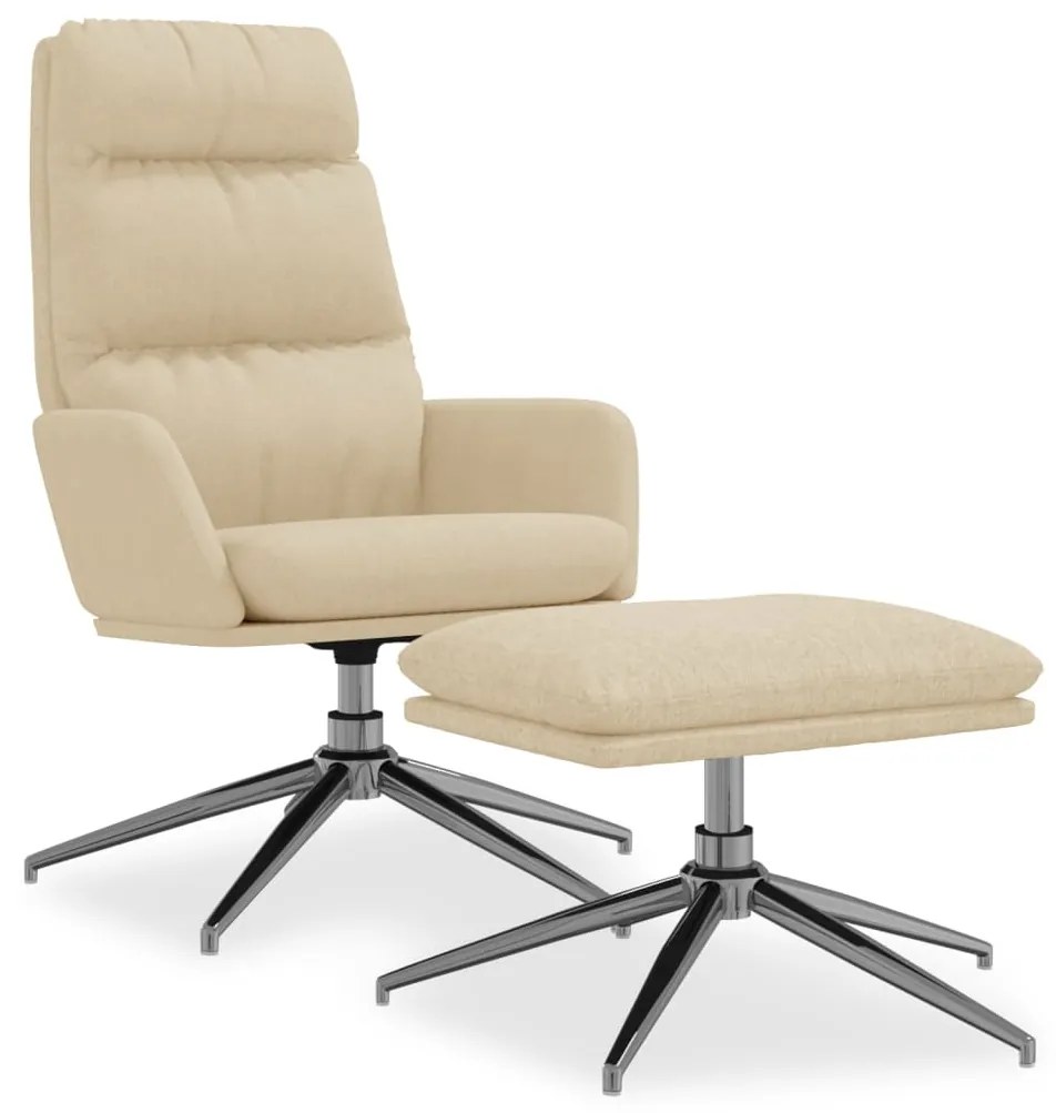 3097515 vidaXL Scaun de relaxare cu taburet, crem, textil