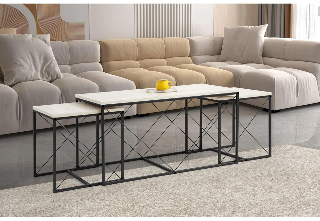 Set 3 măsuțe cafea Defenella (Marmură + negru). 1107088