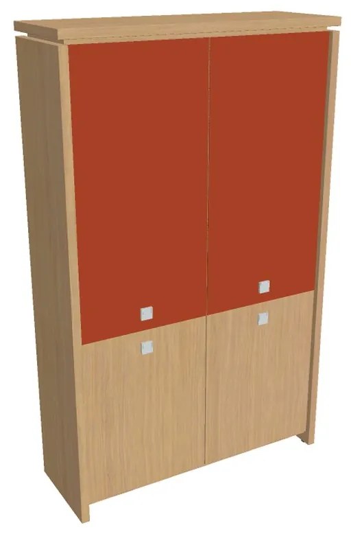Dulap înalt Verno 128 x 46 x 210 cm, uși combinate, stejar deschis / portocaliu