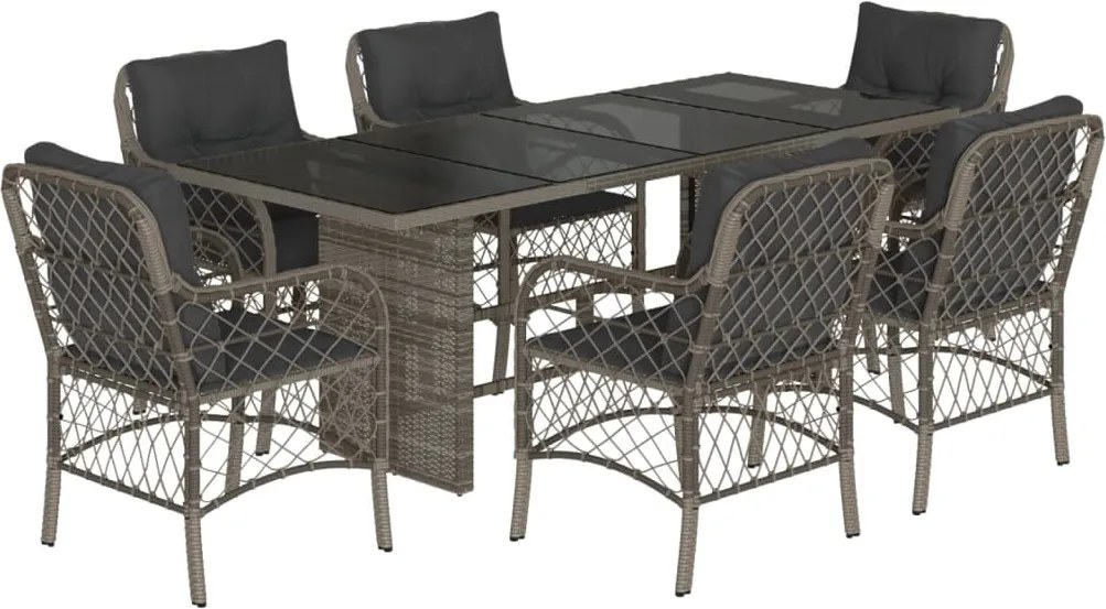 vidaXL Set mobilier de grădină cu perne, 7 piese, gri, poliratan