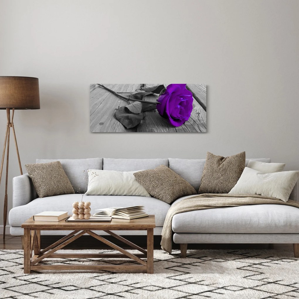 Tablou - Trandafir violet cu tulpina verde (120x50 cm)